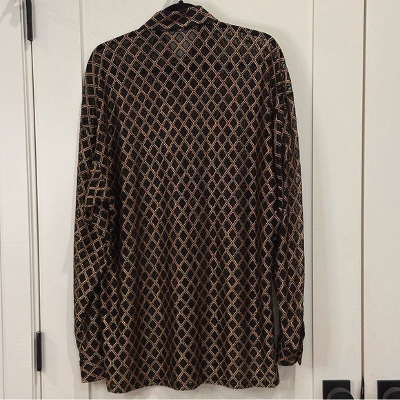 Creme De Silk Button Down Shirt Sheer Woven Lace Long Sleeve Gold Large Vintage - Picture 4 of 9
